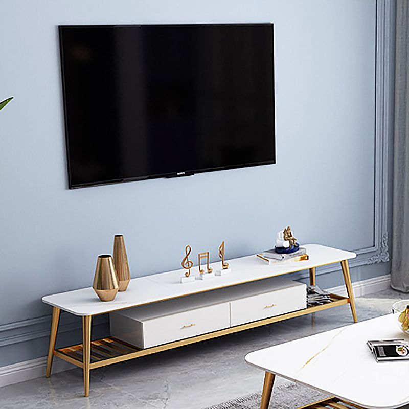 Mobile TV moderno, console multimediale per TV in pietra, con contenitori aperti, con cassetti