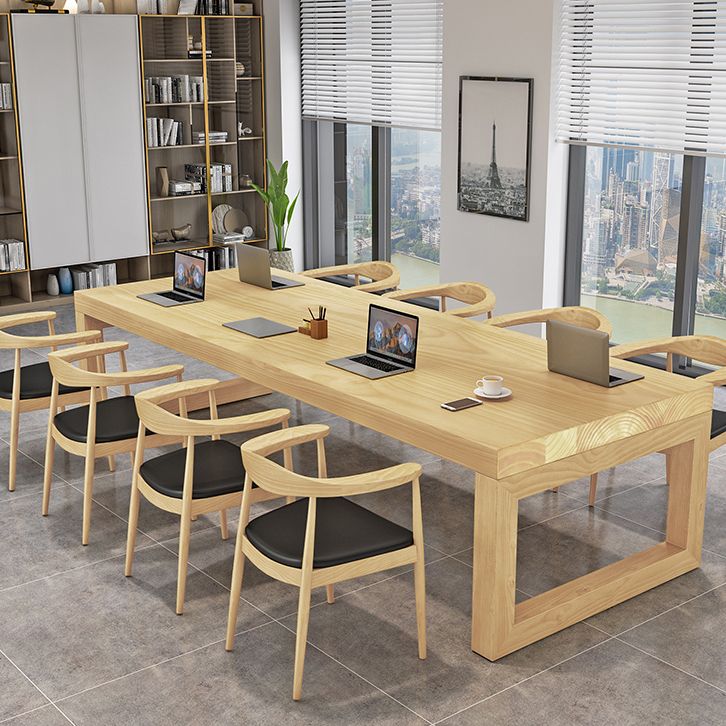 Rechthoek Office Table Modern Solid Wood Meeting Desk met slee -basis