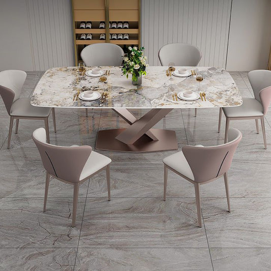 Traditional Luxury Dining Table Rectangle Sintered Stone Dining Table with Metal Base