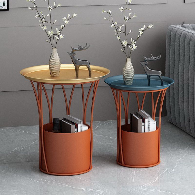 Iron Pedestal Side Table Round Tray Top Side End Table with Storage Clearhalo 'Coffee & Accent Tables' 'End & Side Tables' 'end_side_table' 'end_side_tables' 'furn' 'furn_end_side_tables' 'Furniture' 'furniture_end_side_table' 'Living Room Furniture' 1200x1200_a1cc4d38-bbab-4f82-a5b2-eb30cf49b743