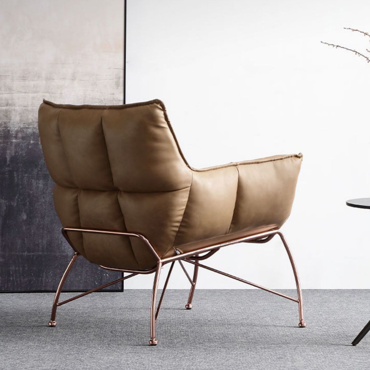 Faux Leather Arm Chair 27.55" Wide Arms Included Accent Chair with Biscuit Back