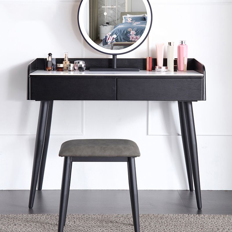Contemporary Stone Makeup Dressing Table 33.5" H 2 Drawers Vanity Table in Black Clearhalo 'Bedroom Furniture' 'furn' 'furn_makeup_vanities' 'Furniture' 'Makeup Vanities' 'makeup_vanities' 1200x1200_a1d716af-5852-4f79-871a-f877b30ff175