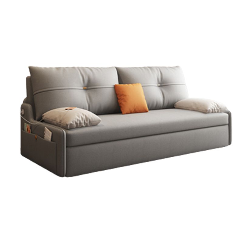 Canapé-lit gris gris futon avec dos touflé et rangement en faux cuir