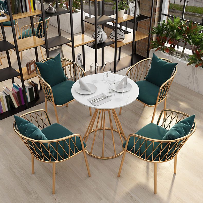 Glam Dinette Set para el hogar 1/2/3/5 piezas Mesa de comedor blanca con sillas de metal