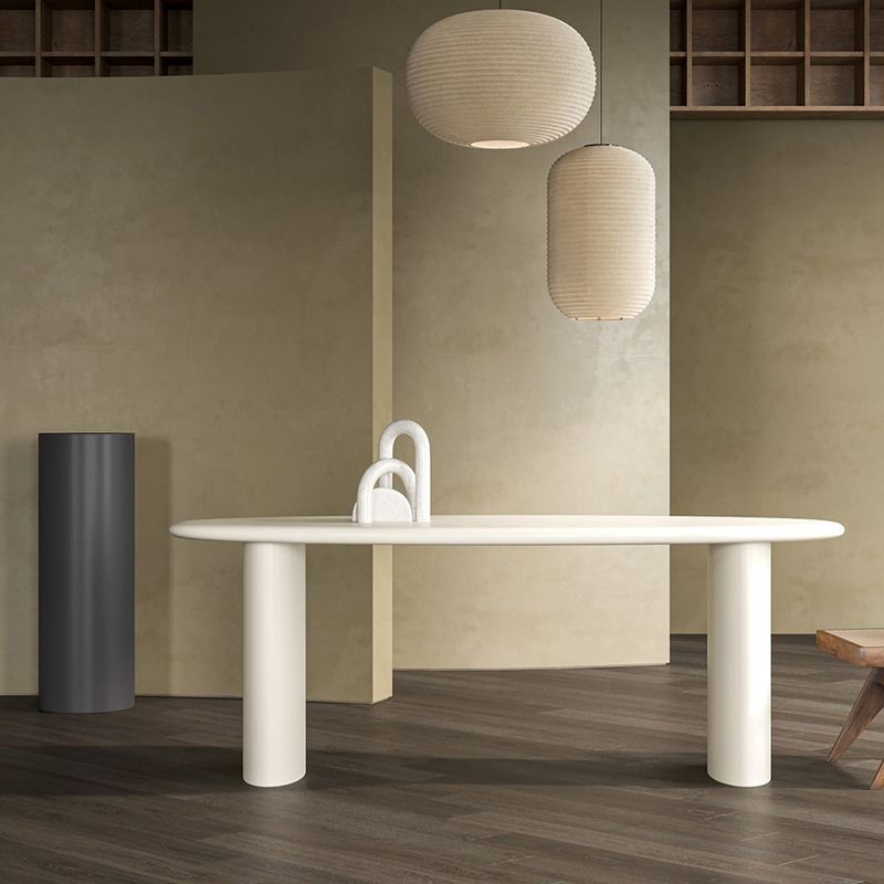 Modern massief hout schrijfde bureau ovaal wit en beige Office Desk Parsons