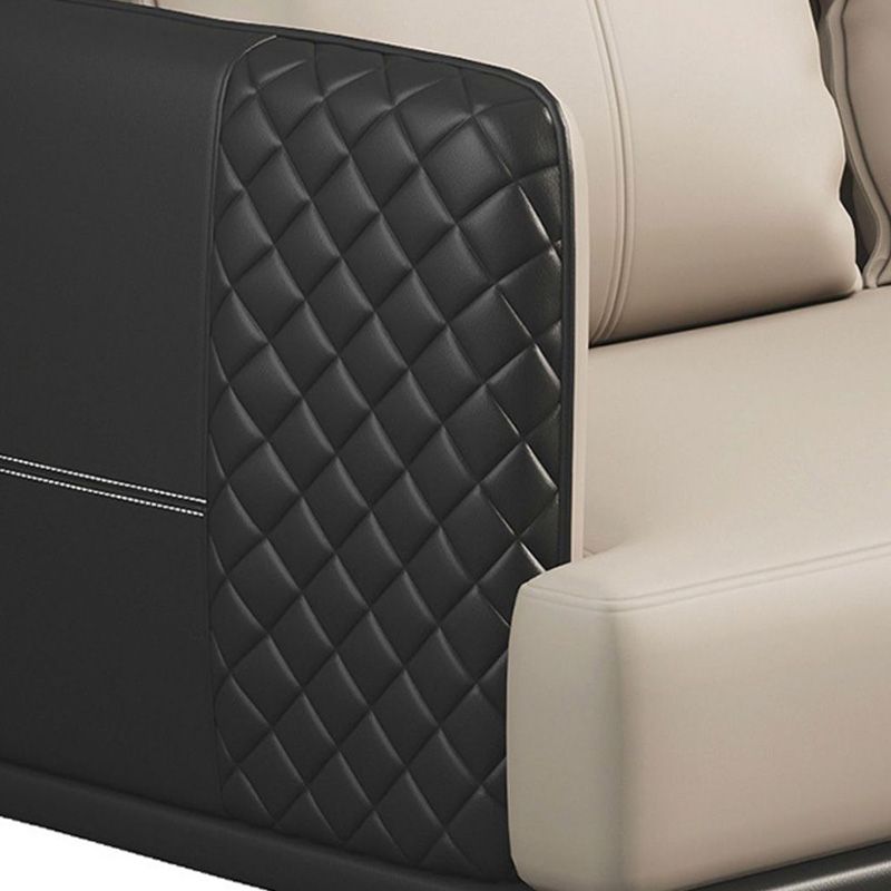 Modern Living Room Sofa Tuxedo Arm Sofa with Pillow and Black Metal Legs