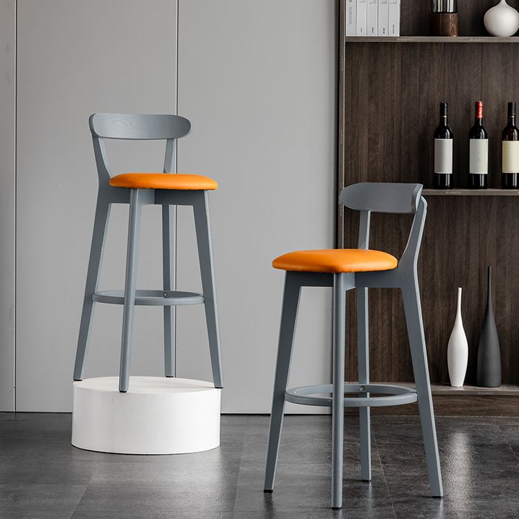 Gray Wood Bar Stools Industrial Style Armless Stool with Low Back
