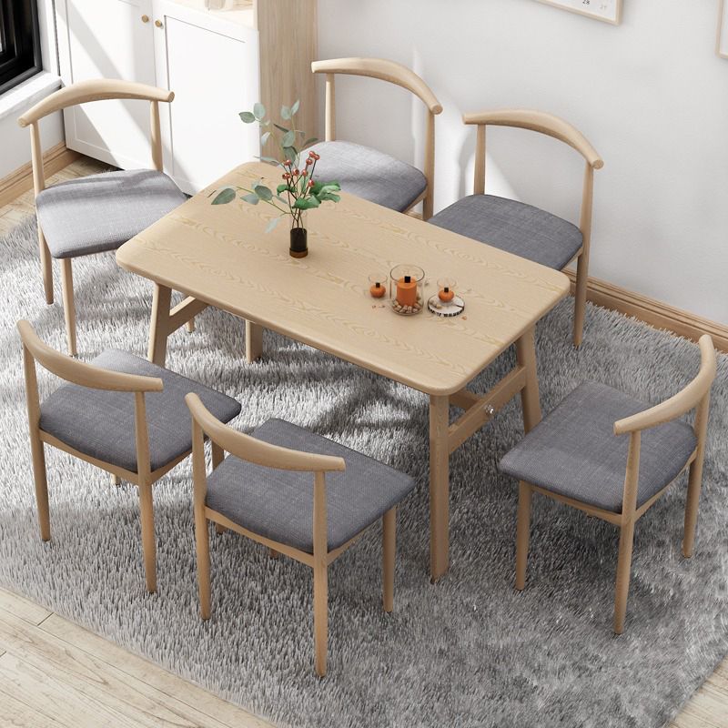 Contemporary Rectangular Wooden Dining Table with 4 Metal Foot Clearhalo 'Dining Tables & Seating' 'Dining Tables' 'dining_table' 'furn' 'furn_dining_table' 'Furniture' 'Kitchen & Dining Furniture' 1200x1200_a1eb0745-74e7-4e16-bb3e-b6696676daa0