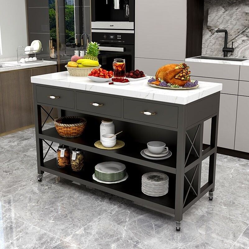 Table de préparation au rectangle avec rangement table d'île moderne pour cuisine