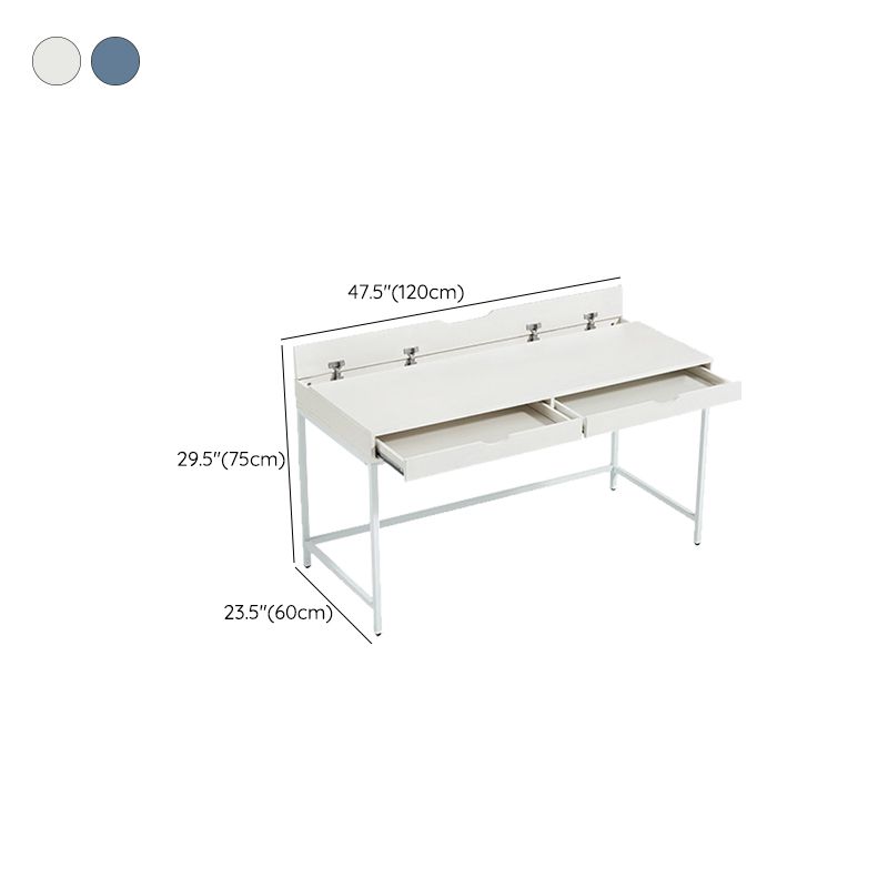 Modern Style Wood Office Desk Rectangular Shape Task Desk with 2-Legs in White/Blue