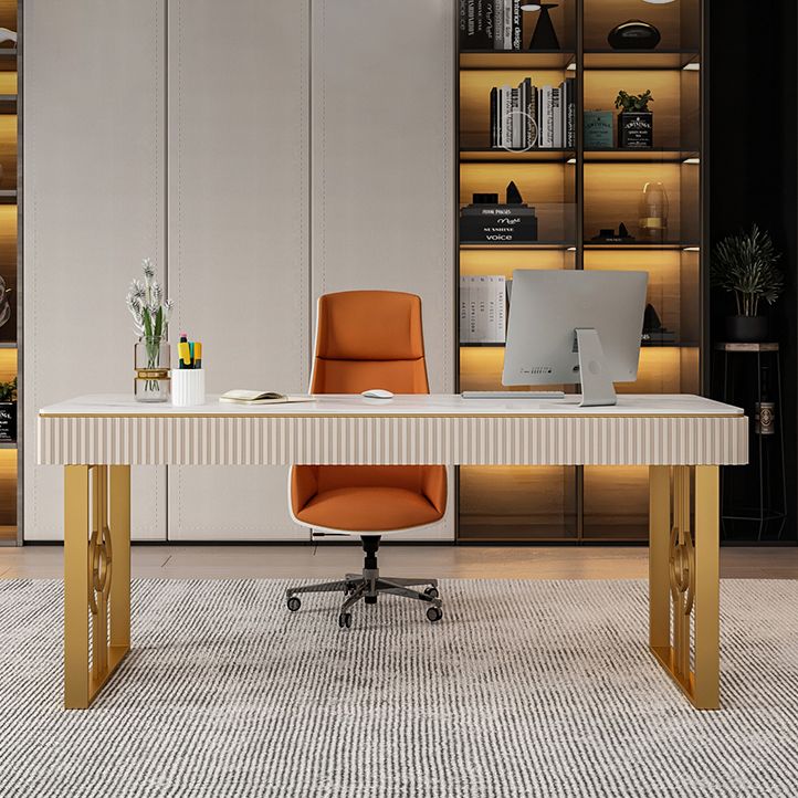 Escritorio de la oficina de 2 cavadores de estilo glamoroso con base de piedra sinterizada con base de trineo