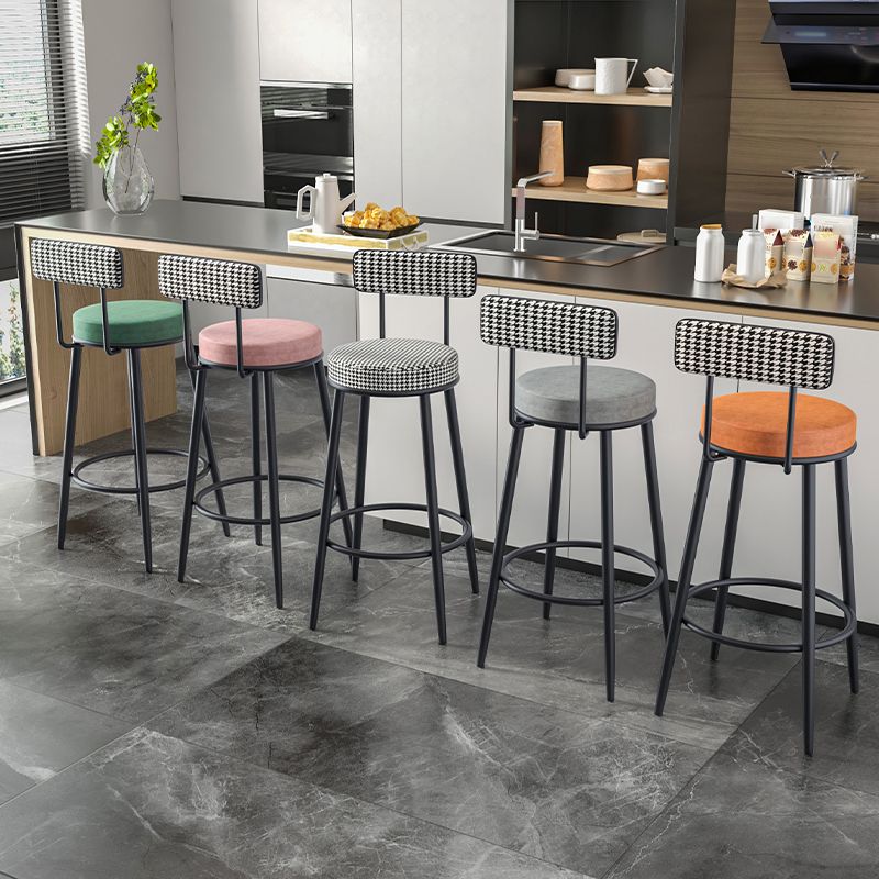 Modern Armless Backrest Counter Stool Iron Kitchen Bar Stool with Velvet Cushion and Pedal Clearhalo 'Bar Furniture' 'Bar Stools' 'bar_stools' 'furn' 'furn_bar_stools' 'Furniture' 'furniture_bar_stools' 'Kitchen & Dining Furniture' 1200x1200_a1f1b14e-b333-4fac-898e-1505dd38c39a