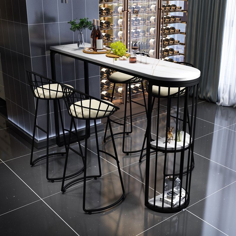 Industrial Stone Bar Dining Table Indoor Double Pedestal Bistro Table with Shelve Clearhalo 'Bar Furniture' 'Bar Tables' 'bar_tables' 'furn' 'furn_bar_tables' 'Furniture' 'furniture_bar_tables' 'Kitchen & Dining Furniture' 'kitchen&dining_furn' 'kitchen' 1200x1200_a1f206eb-d67a-4bb4-a0ce-14bf5f52f99b