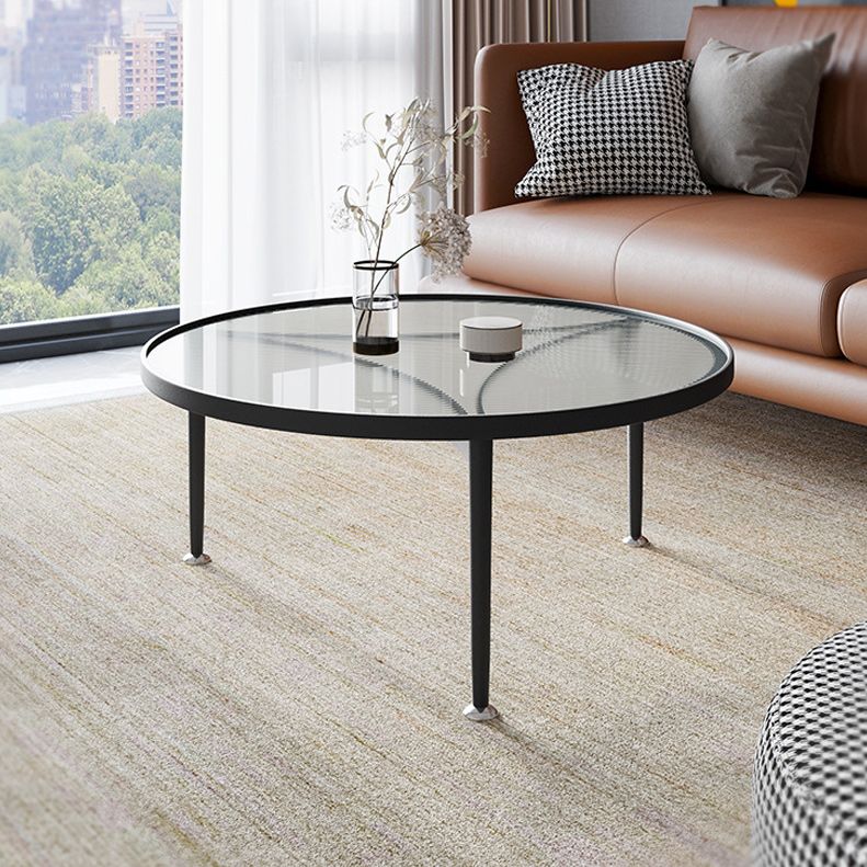 Round Metal 3 Legs Base Design Transparent Glass Table Coffee Table