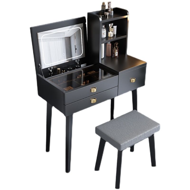 Modern Mirrored Glass Vanity Desk 3 Drawer Vanity Dressing Table Clearhalo 'Bedroom Furniture' 'furn' 'furn_makeup_vanities' 'Furniture' 'Makeup Vanities' 'makeup_vanities' 1200x1200_a201cbf1-e051-40ae-a6a8-43463d57e4d2
