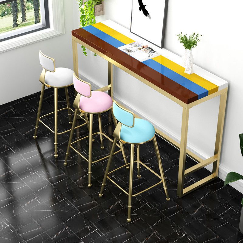 Mesa de bar rectangular estilo Glam, mesa de comedor de barra fija con reposapiés