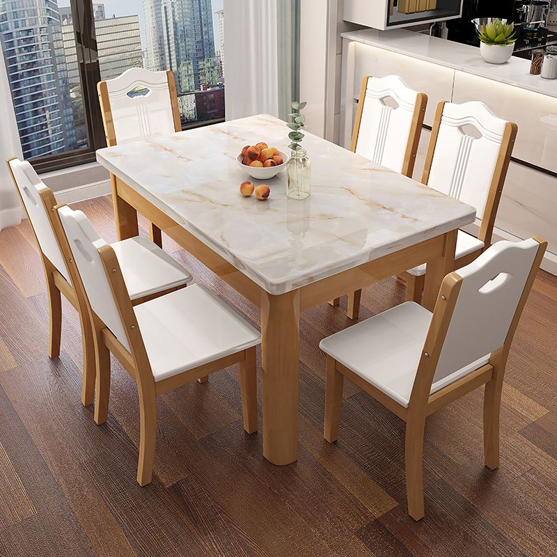 Minimalist Marble Dining Set with Rectangle Table White Dining Set with 4 Legs Base Clearhalo 'Dining Room Sets' 'Dining Tables & Seating' 'dining_room_set' 'furn' 'furn_dining_room_set' 'Furniture' 'furniture_dining_room_set' 'Kitchen & Dining Furniture' 'kitchen&dining_furn' 'kitchen' 1200x1200_a20333b1-d5dc-4872-a54a-b9d8293396e3