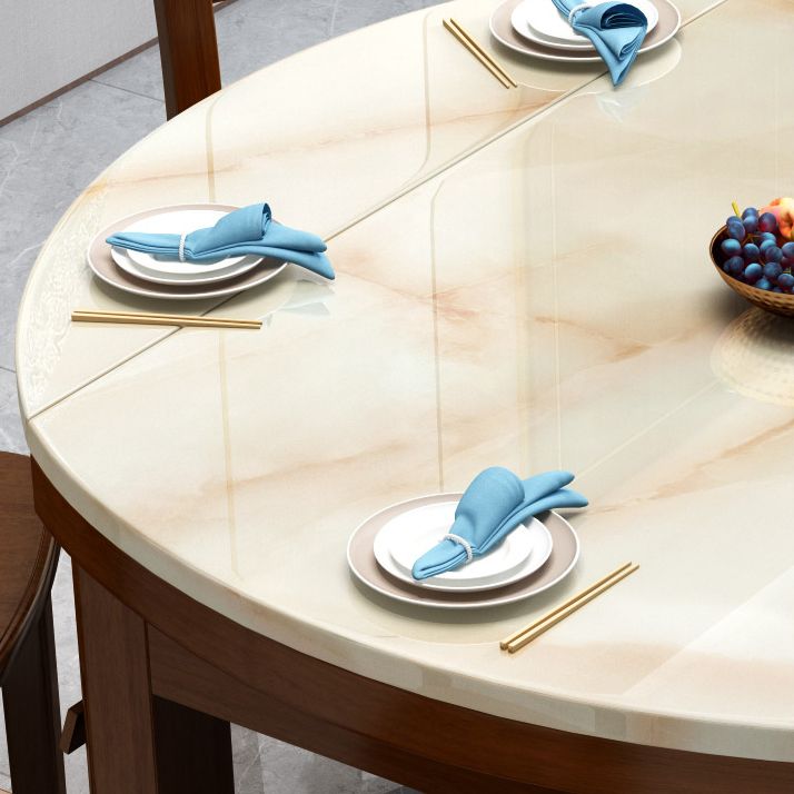 Round Stone Top Dining Table Drop-Leaf Dinner Room Kitchen Table with Wood Base Clearhalo 'Dining Tables & Seating' 'Dining Tables' 'dining_table' 'furn' 'furn_dining_table' 'Furniture' 'Kitchen & Dining Furniture' 1200x1200_a2035546-3934-4358-a9d9-da8aed74efb2