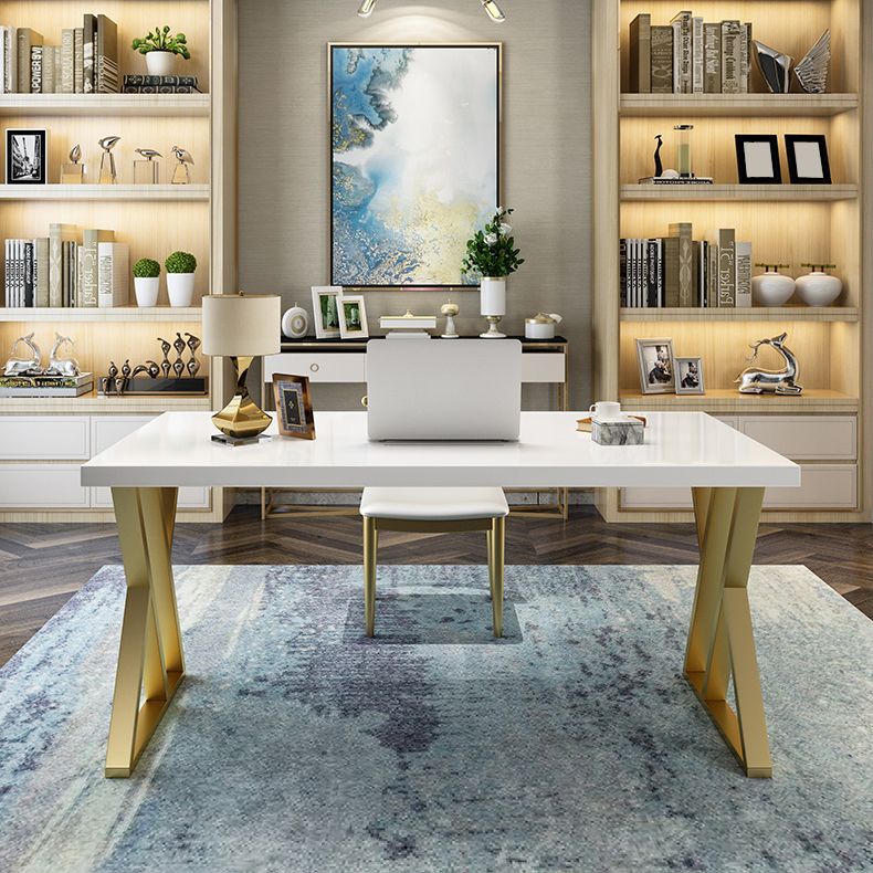 Glam Solid Wood Office Desk 29.53 "Tall Rectangular Writing Desk