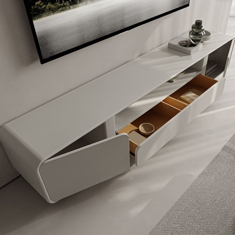 Grijze houten mediaconsole Moderne tv-console met open opbergruimte