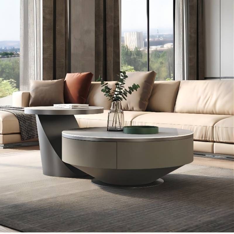 Grauer Couchtisch von Metal Craft mit kreisförmigem, verschachteltem Einzelfuß-Couchtisch