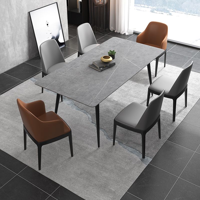Industrial Gray Sintered Stone Dining Table Rectangle Shape Standard Dining Table for Kitchen Clearhalo ' dining_table' 'Dining Tables & Seating' 'Dining Tables' 'furn' 'furn_dining_table' 'Furniture' 'furniture_dining_table' 'Kitchen & Dining Furniture' 'kitchen&dining_furn' 'kitchen' 'kitchen_dining_table' 1200x1200_a20c4213-77e9-4cf4-b351-5b4af66e491b