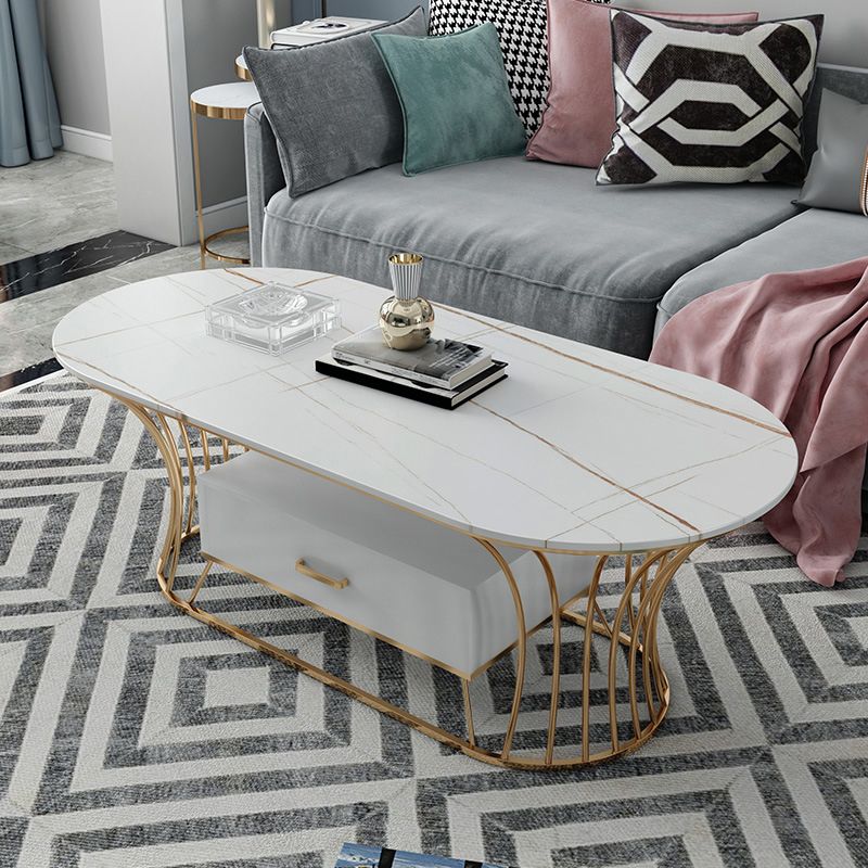 Glam Frame Single Coffee Table Oval Coffee Table with Drawer Clearhalo 'Coffee & Accent Tables' 'Coffee Tables' 'coffee_tables' 'furn' 'furn_coffee_tables' 'Furniture' 'Living Room Furniture' 1200x1200_a20e7b8e-a5b5-4290-bdcb-500775ab3534