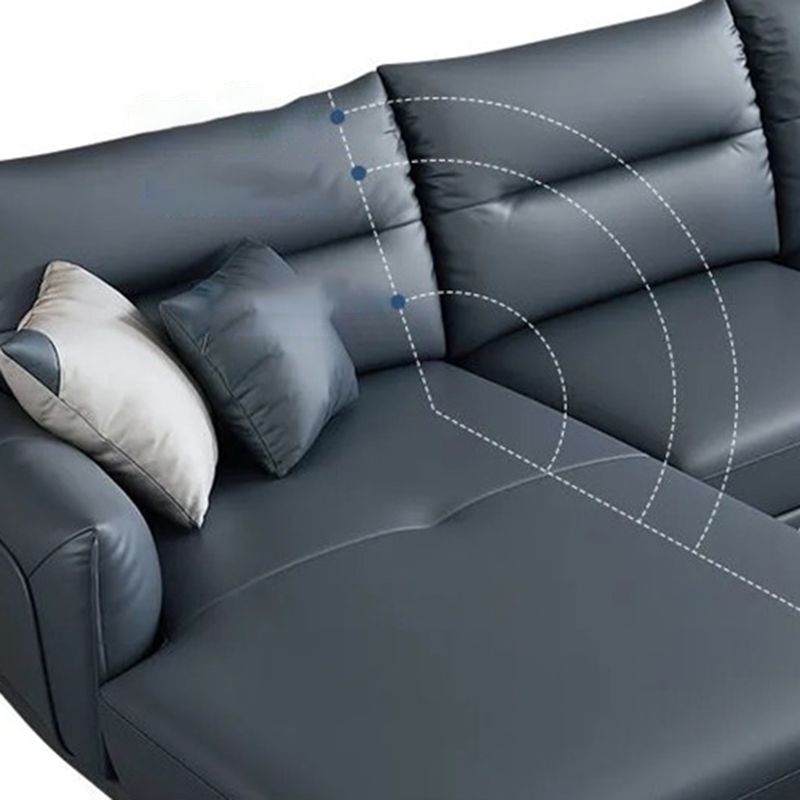 34.64 "H Blue Faux Leather Square Arm Sofa & Chaise for Living Room