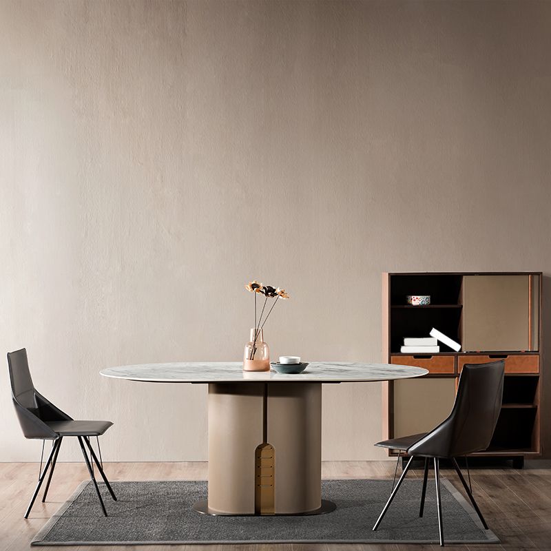 Modern Oval Marble Top Dining Table with Solid Wood Pedestal Base Clearhalo 'Dining Tables & Seating' 'Dining Tables' 'dining_table' 'furn' 'furn_dining_table' 'Furniture' 'Kitchen & Dining Furniture' 1200x1200_a2114eb5-a1ba-4789-82a6-5710dc523996
