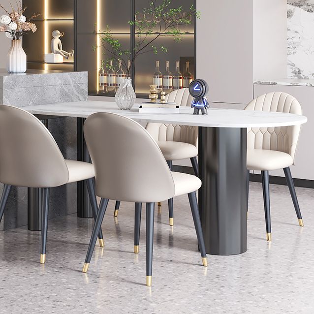 Contemporary Dining Table Sintered Stone Table with 3 Black Legs for Dining Clearhalo ' dining_table' 'Dining Tables & Seating' 'Dining Tables' 'Furniture' 'furniture_dining_table' 'Kitchen & Dining Furniture' 'kitchen&dining_furn' 'kitchen' 'kitchen_dining_table' 1200x1200_a214fa3e-e94c-49ee-905b-4572ee8d8923