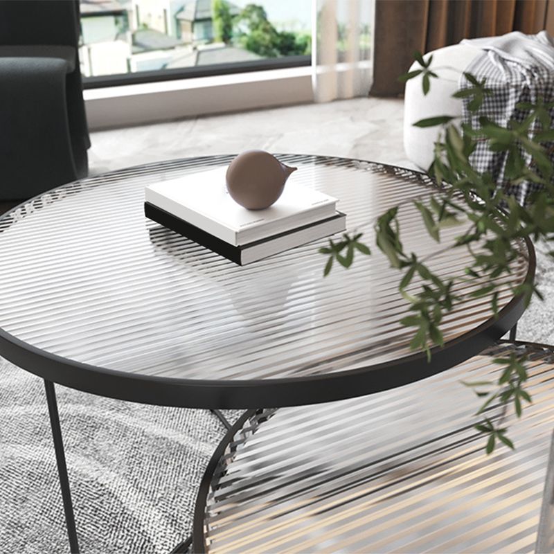 Contemporary Cocktail Table Cross Legs Glass Top Round Coffee Table