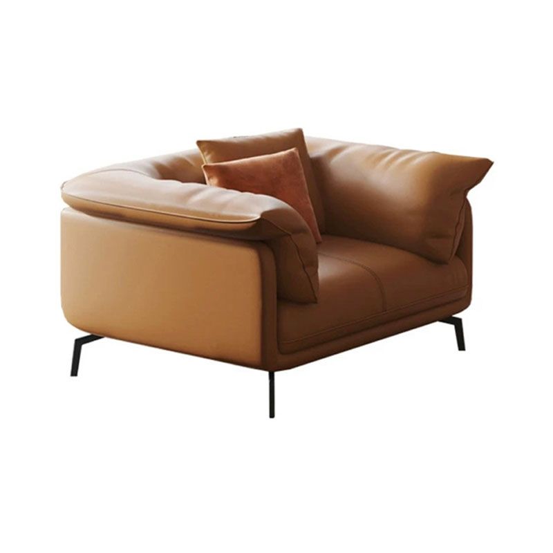 Orange Sofa with Pillow Back and Sponge Seat Filled with Wood Leather/imitation Leather Clearhalo 'furn' 'furn_sofas' 'Furniture' 'furniture_sofas' 'kitchen' 'kitchen_sofas' 'Living Room Furniture' 'Sofa' 'sofas' 1200x1200_a2161d13-29d4-45e0-b111-521ba04b9347