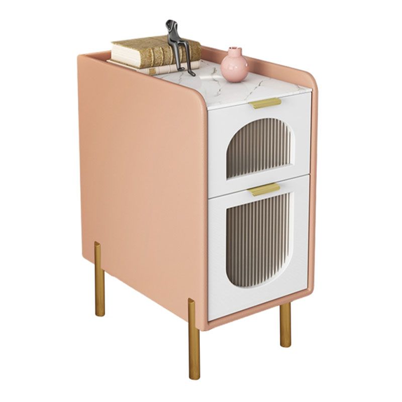 Gabinete de cama de piedra moderno de mediados de siglo con 2 cajones para dormitorio