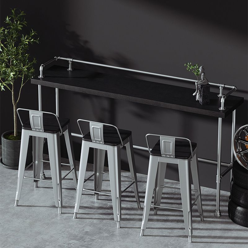 Industrial Wood Pub Table with Rectangle Table Top Silver Trestle Table - 42" H Clearhalo 'Bar Furniture' 'Bar Tables' 'bar_tables' 'furn' 'furn_bar_tables' 'Furniture' 'furniture_bar_tables' 'Kitchen & Dining Furniture' 1200x1200_a2193e7e-b6b6-41a6-9963-147aeb8a2ed9