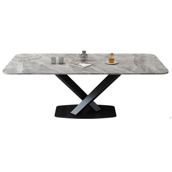 Luxury Style Sintered Stone Table Black Single Pedestal Base Rectangle Table for Home Clearhalo ' dining_table' 'Dining Tables & Seating' 'Dining Tables' 'furn' 'furn_dining_table' 'Furniture' 'furniture_dining_table' 'Kitchen & Dining Furniture' 'kitchen&dining_furn' 'kitchen' 'kitchen_dining_table' 1200x1200_a2216659-998c-4c1c-b2da-90ffda106b2c
