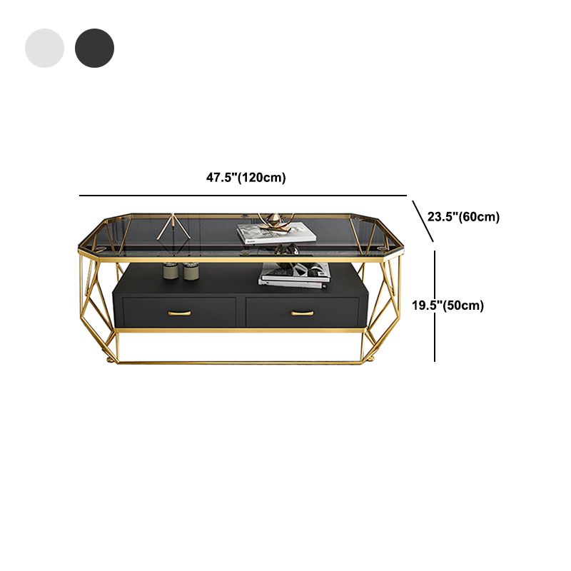 Glam Golden Frame Coffee Table with Storage Drawers Cocktail Table Clearhalo 'Coffee & Accent Tables' 'Coffee Tables' 'coffee_tables' 'furn' 'furn_coffee_tables' 'Furniture' 'Living Room Furniture' 1200x1200_a222561a-b473-475b-8778-61892197f31b