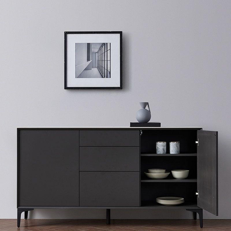 Black Buffet Sideboard Sintered Stone Top Server with Door and Drawer Clearhalo 'buffet_sideboard' 'Buffets & Sideboards' 'furn' 'furn_buffet_sideboard' 'Furniture' 'Kitchen & Dining Furniture' 1200x1200_a22399b9-2c33-4d6c-84cb-09b283e1e289