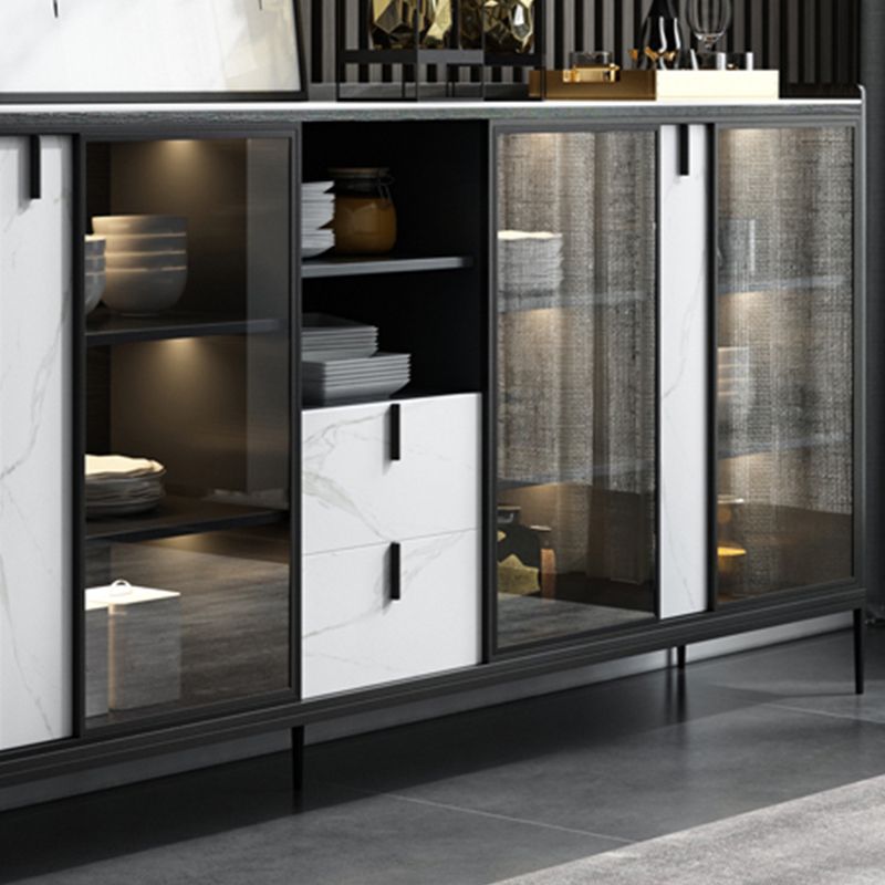 Server contemporaneo con finitura a 2 cassetti con finitura metallica con luci a LED