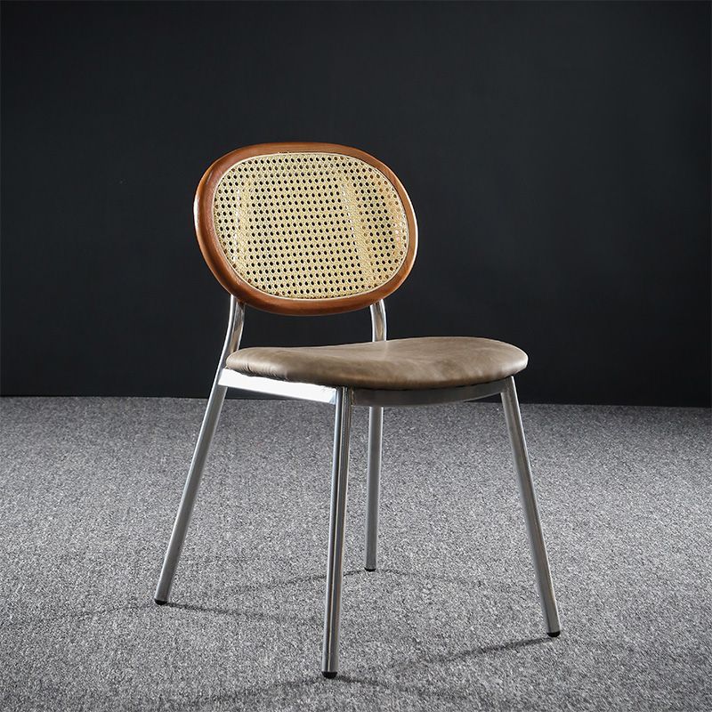 Contemporary Cane Back Chair Faux Leather Dining Side Chair for Indoor Clearhalo 'Dining Chairs' 'Dining Tables & Seating' 'dining_chair' 'furn' 'furn_dining_chair' 'Furniture' 'furniture_dining_chair' 'Kitchen & Dining Furniture' 1200x1200_a2263033-ebb2-4d93-9898-e2749d1277c1