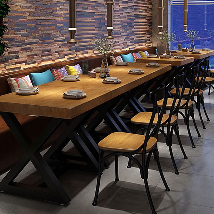 Industrial Wood Dining Table for Restaurant Square Table with Trestle Base Clearhalo 'Dining Tables & Seating' 'Dining Tables' 'dining_table' 'furn' 'furn_dining_table' 'Furniture' 'Kitchen & Dining Furniture' 1200x1200_a228bd05-e23d-43d8-a0a9-3a1d640b90ae