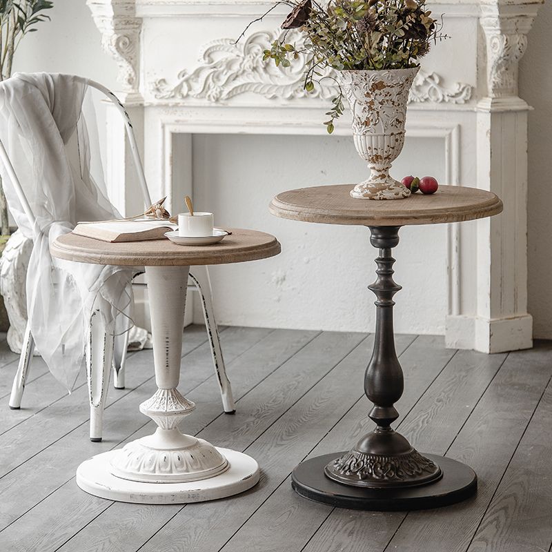 Mesa de cóctel envejecida de estilo francés, mesa de centro con pedestal de madera para el hogar
