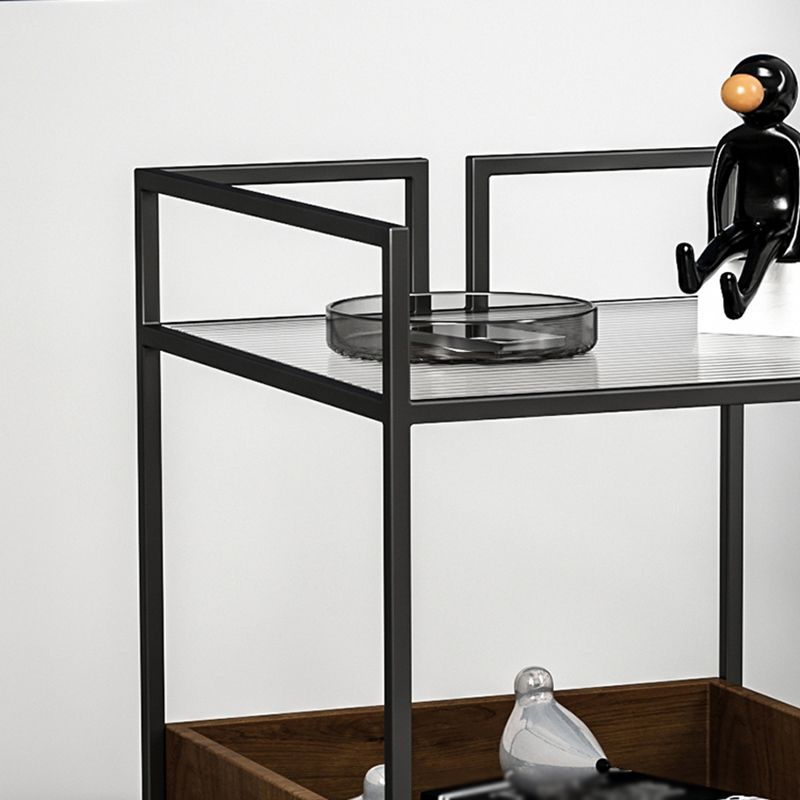 21.6" Tall Metal Frame End Table Glass Square Top Side Table with Shelf