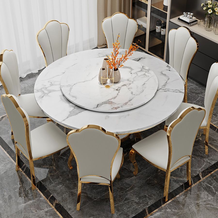 Metal Traditional Luxury Round Dining Table Marble Top Indoor Table with Pedestal Base Clearhalo ' dining_table' 'Dining Tables & Seating' 'Dining Tables' 'furn' 'furn_dining_table' 'Furniture' 'furniture_dining_table' 'Kitchen & Dining Furniture' 'kitchen&dining_furn' 'kitchen' 'kitchen_dining_table' 1200x1200_a22b5e85-f62d-46a6-87b3-478f4b938636