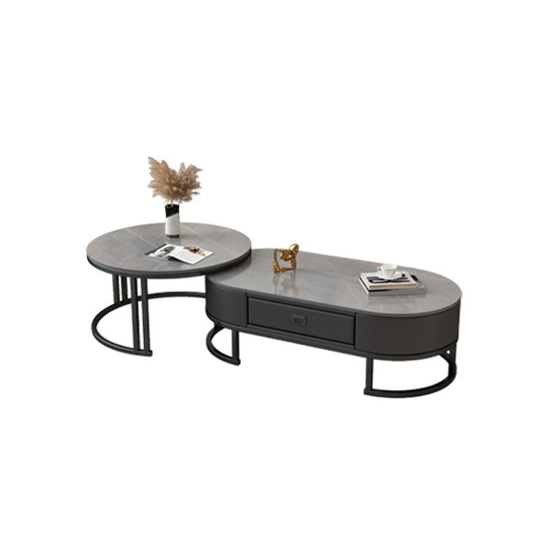Glam Nesting Coffee Table Set Frame Round Slate Coffee Table with Drawer Clearhalo 'Coffee & Accent Tables' 'Coffee Tables' 'coffee_tables' 'furn' 'furn_coffee_tables' 'Furniture' 'Living Room Furniture' 1200x1200_a22beb53-5734-4b63-ab6e-22db29cc0201
