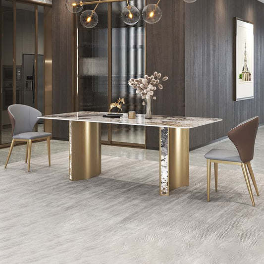 豪華な焼結石トップダイニングセット長方形1/3/4/5/7ピースダイニングルームテーブルセット