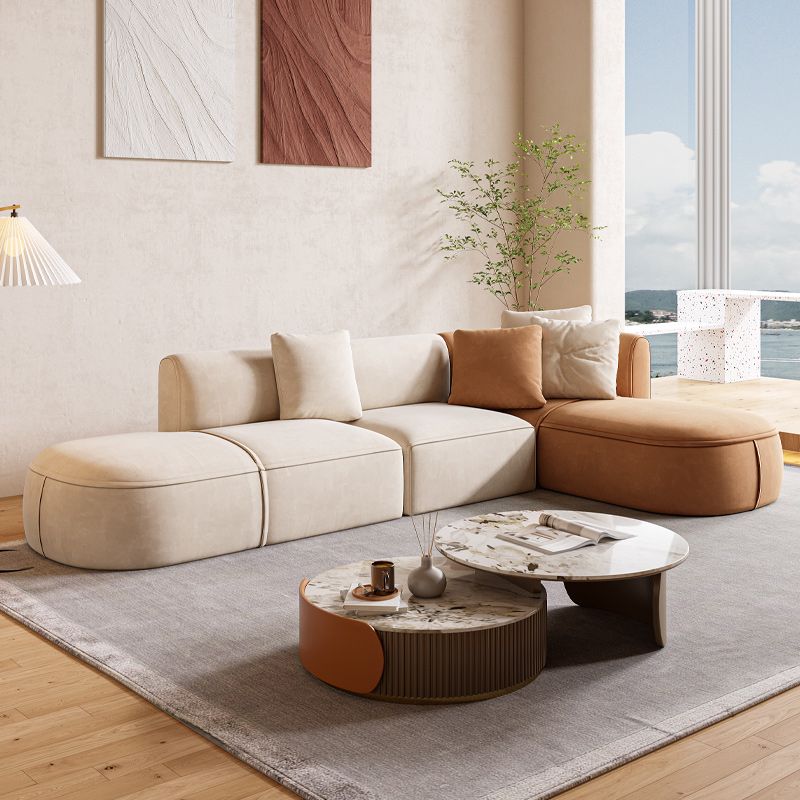 Minimalist 27.6-In H Sofa and Chaise Brown & Beige Sofa with One Side Arm Clearhalo 'furn' 'furn_sectionals' 'Furniture' 'Living Room Furniture' 'Sectionals' 1200x1200_a22cd605-3c6d-471c-befb-c0d2575251c1