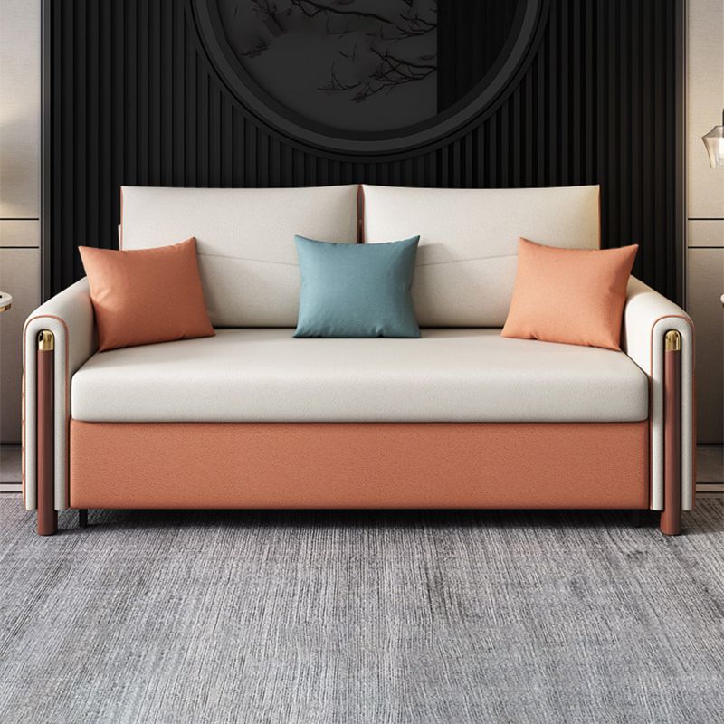 Cama de sofá resistente a la mancha de cuero sintética de brazo cuadrado contemporáneo con 2 almohadas