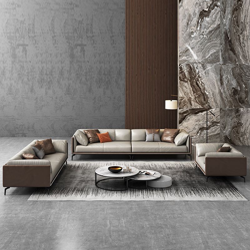 Canapé de bras top top canapé en cuir moderne avec oreillers en gris et brun