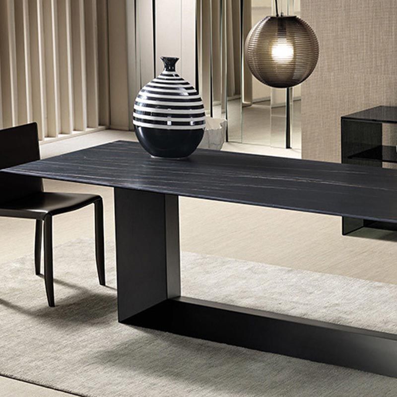 Mesa de comedor rectangular de piedra sinterizada, muebles modernos con base de acero para el hogar