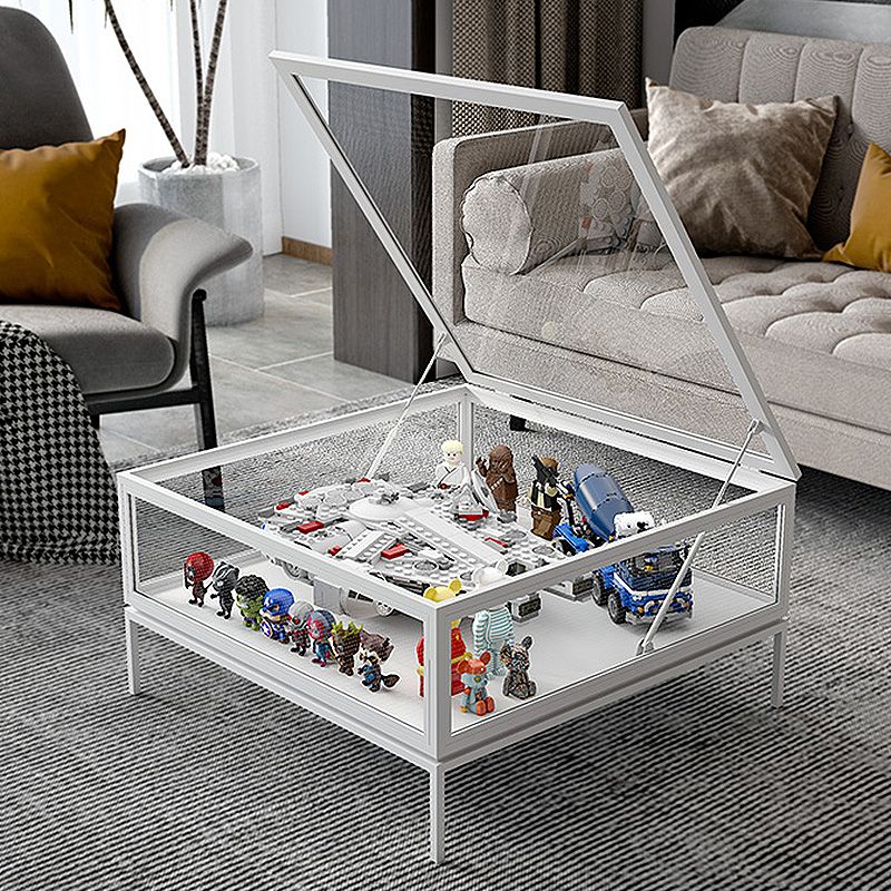 4 Legs Base Design Black/white Tempered Glass Top Iron Base Square Coffee Table Clearhalo 'Coffee & Accent Tables' 'Coffee Tables' 'coffee_tables' 'furn' 'furn_coffee_tables' 'Furniture' 'furniture_coffee_tables' 'Living Room Furniture' 1200x1200_a22f1dc8-84e6-4327-a2ba-492bf1f6f62b